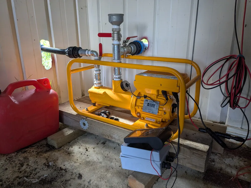 Off-grid drinking water setup with solar pumping support